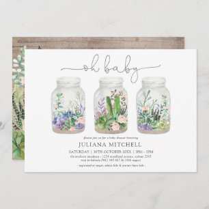 Minimalist Fiesta Terrarium Succulent Baby Shower Invitation