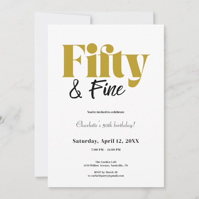Minimalist Fifty & Fine 50th Birthday Invitation (Front)