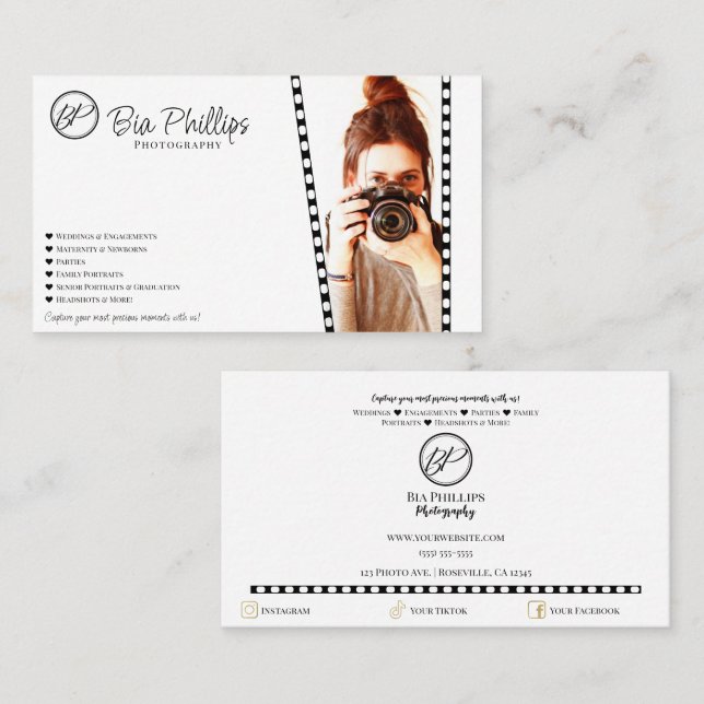 Minimalist Film Strip Photo Modern Photography Business Card (Front/Back)