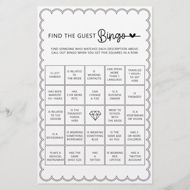 Minimalist find the guest bingo bridal shower game flyer (Front)