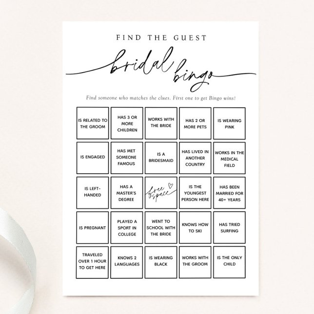 Minimalist Find the Guest Bridal Bingo Game Card (Creator Uploaded)