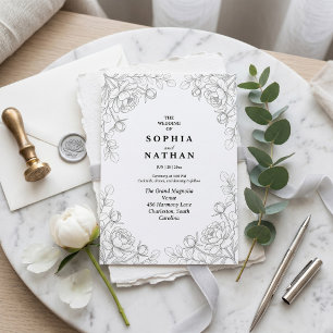 Minimalist Fine Line Floral Wedding Invitation