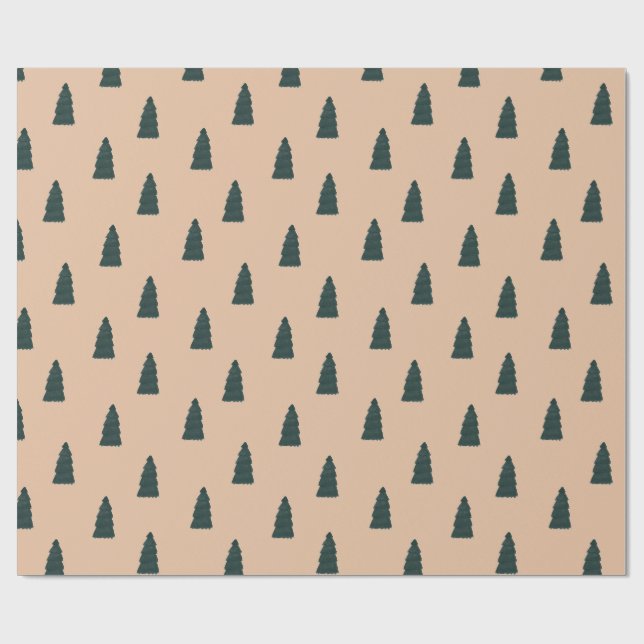 Minimalist fir tree pattern with beige background wrapping paper (Flat)