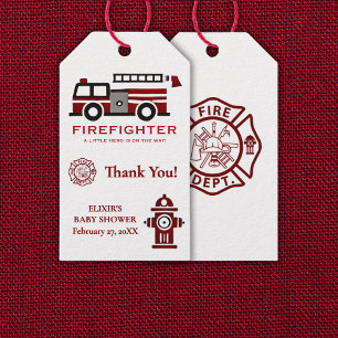 Minimalist Firefighter "Little Hero" Baby Shower Gift Tags