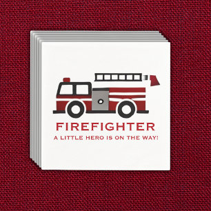 Minimalist Firefighter "Little Hero" Baby Shower Napkin