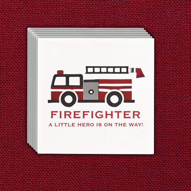 Minimalist Firefighter "Little Hero" Baby Shower Napkin (Creator Uploaded)