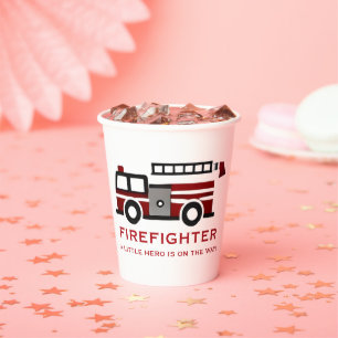 Minimalist Firefighter "Little Hero" Baby Shower Paper Cups