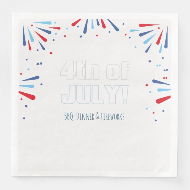 Minimalist Fireworks with Fourth of July Text Napkin (Front)