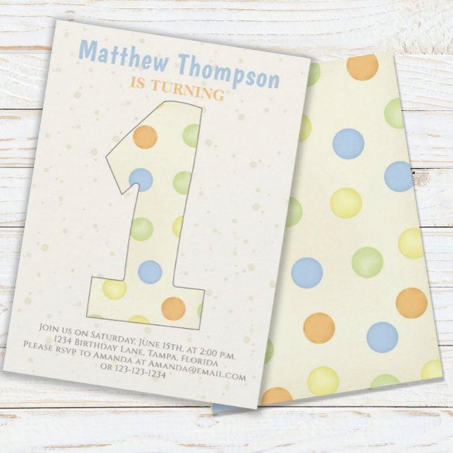 Minimalist First Birthday Gender Neutral Cute Dots Invitation (Creator Uploaded)
