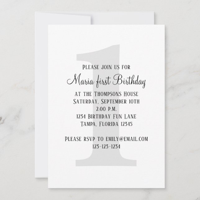Minimalist First Birthday Gender Neutral Invitation (Front)