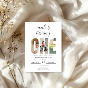Minimalist First Birthday Photo Invitation