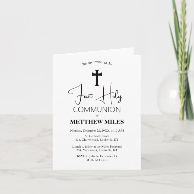 Minimalist first catholic communion  invitation (Front)