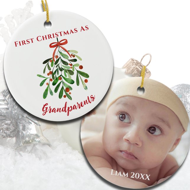 Minimalist First Christmas as Grandparents Ceramic Tree Decoration (Minimalist First Christmas as Grandparents Ceramic Ornament
)