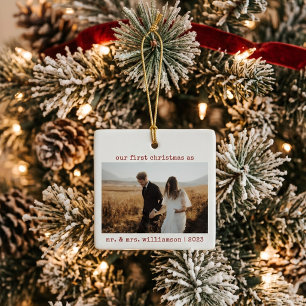 Minimalist First Christmas as Mr and Mrs Photo Ceramic Ornament