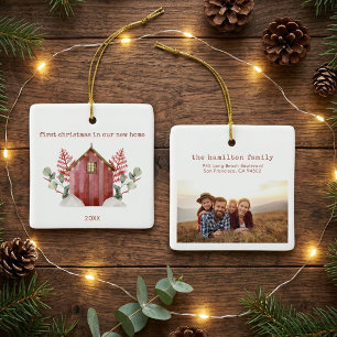 Minimalist First Christmas In Our New Home Photo Ceramic Ornament