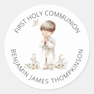 Minimalist First Holy Communion for Boy Classic Round Sticker