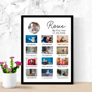 Minimalist First Year Old Babys 1st Birthday Photo Poster