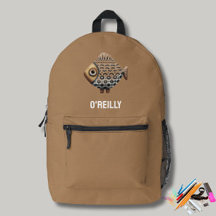 Minimalist Fish Print Modern Monogram Printed Backpack