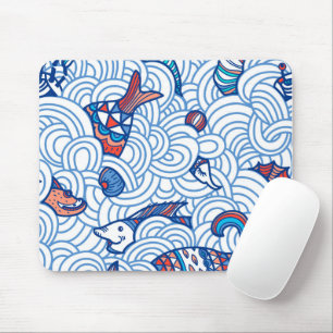 Minimalist Fishes and waves Mouse Pad
