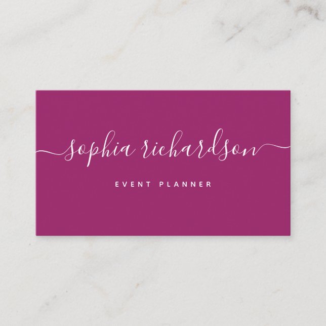 Minimalist Flair | Orchid Magenta Script Business Card (Front)