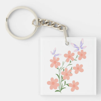 Minimalist Flat Vector Peach Flower Spray  Key Ring