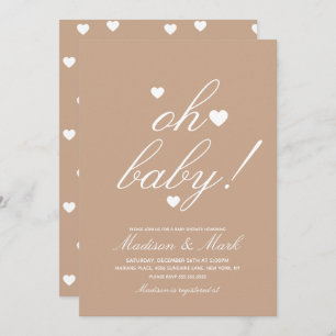 Minimalist Floating Hearts  Baby Shower Earthy Inv Invitation