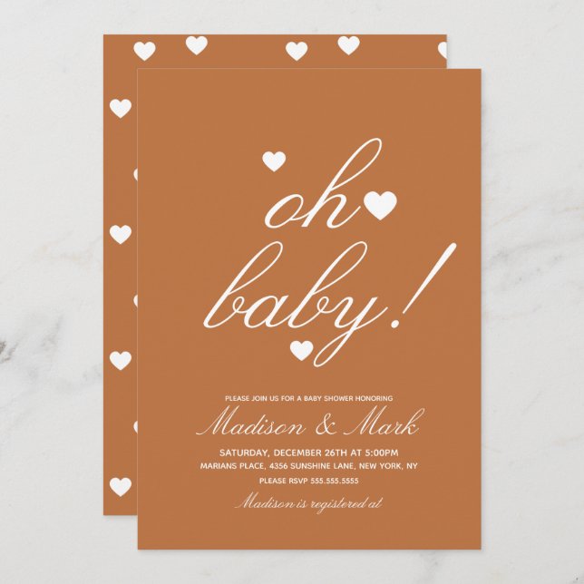 Minimalist Floating Hearts  Baby Shower Earthy Invitation (Front/Back)