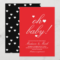 Minimalist Floating Hearts Baby Shower Red Black