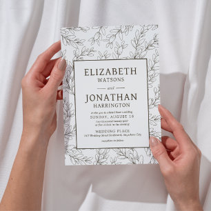 Minimalist Floral Beige Wedding Invitation