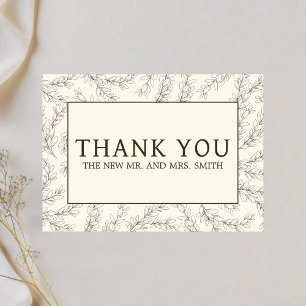 Minimalist Floral Beige Wedding Thank You Card