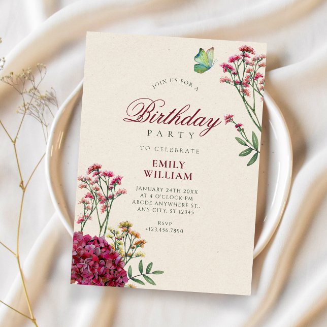 Minimalist floral birthday invitation (Creator Uploaded)