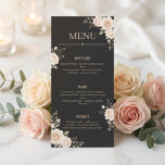 Minimalist Floral Black Restaurant Or Wedding Menu<br><div class="desc">Create a striking dining presentation with this Minimalist Black Floral Dark Restaurant or Wedding Menu. Featuring a deep dark background and clean minimalist typography, this design delivers a luxury, modern, and sophisticated atmosphere. Perfect for fine dining restaurants, cafés, weddings, formal events, and premium catering services, it keeps menu items easy...</div>