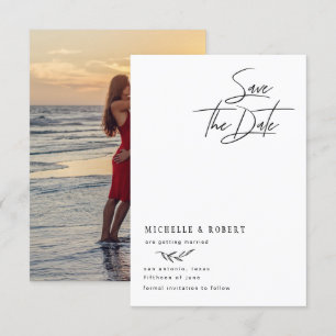 Minimalist Floral Black Tie Photo Save The Date Invitation