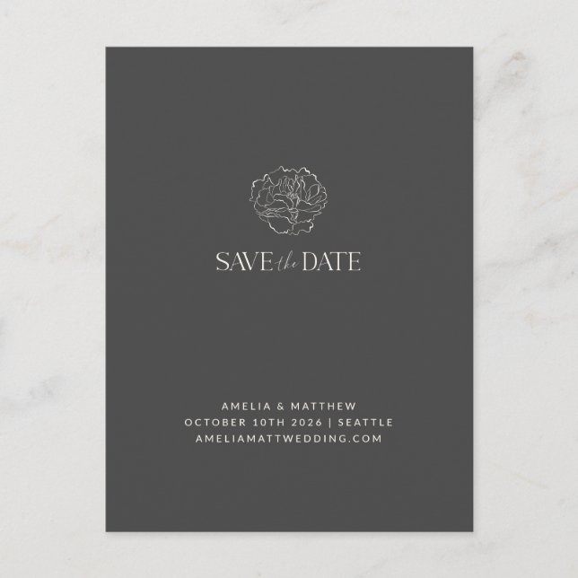Minimalist Floral Black White Boho Save The Date Postcard (Front)