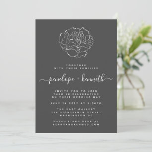 Minimalist Floral Black White Calligraphy Wedding Invitation