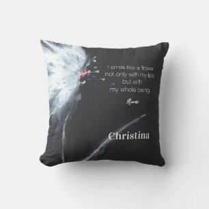 Minimalist Floral Black White Name Throw Pillow