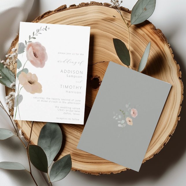 Minimalist Floral Blush Sage Wedding Invitation (Creator Uploaded)