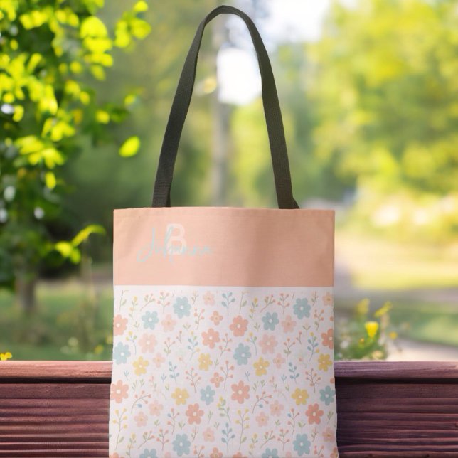 Minimalist Floral Boho Personalised Monogrammed Tote Bag (Creator Uploaded)