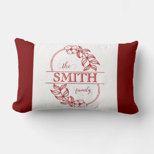 Minimalist Floral Burgundy Custom Family Typograph Lumbar Cushion