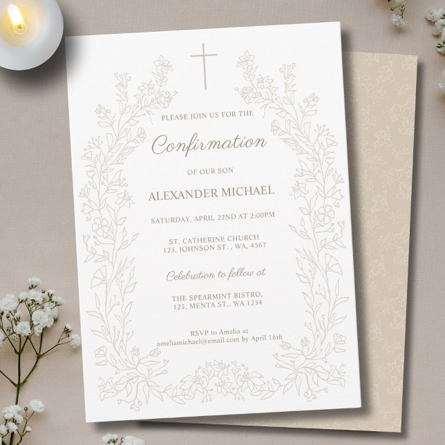 Minimalist Floral Cross Confirmation Invitation (Creator Uploaded)