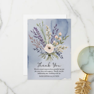 minimalist floral dusty blue wedding thank you card