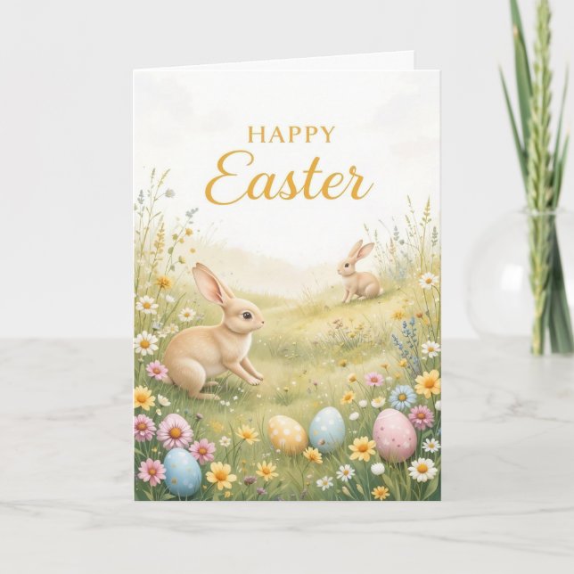 Minimalist Floral Easter Elegant Spring  Holiday Card (Front)