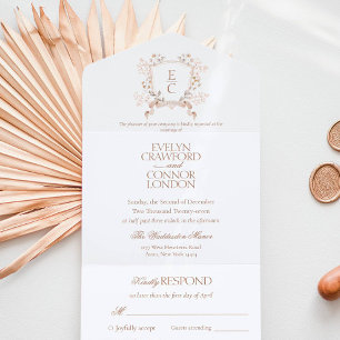 Minimalist Floral Fall Floral Crest Wedding RSVP All In One Invitation