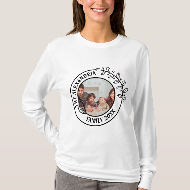 Minimalist Floral Family Monogram Photo T-Shirt (Front)