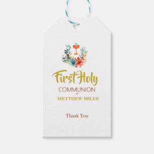 Minimalist floral first catholic communion gift tags