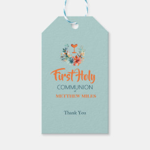 Minimalist floral first catholic communion gift tags