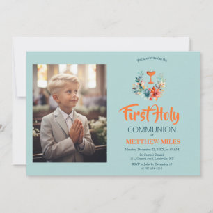 Minimalist floral first catholic communion invitation