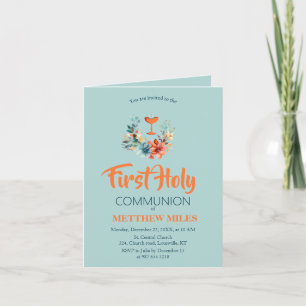 Minimalist floral first catholic communion invitation