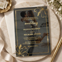 Minimalist Floral Gold Couple Photo Wedding