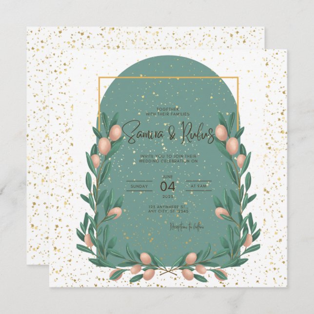 Minimalist floral golden wedding  save the date (Front/Back)